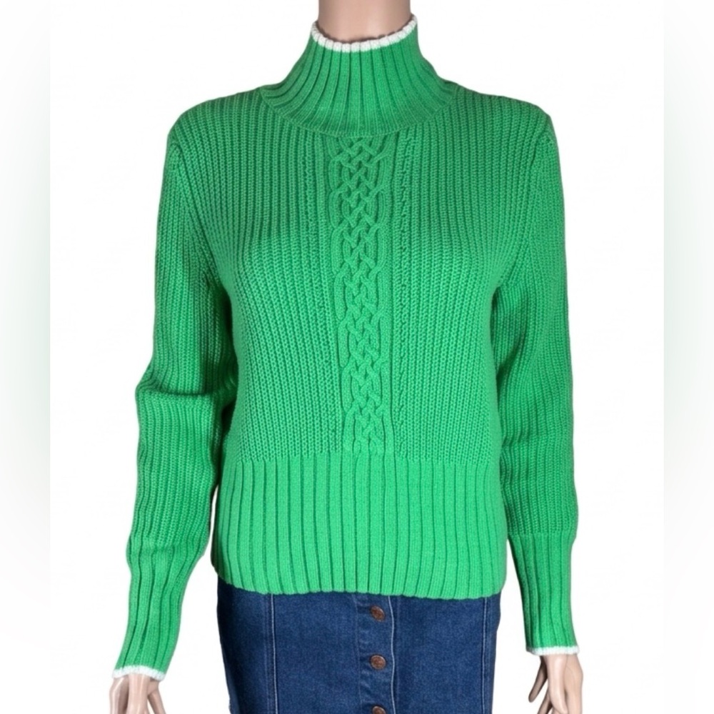 Tommy Hilfiger Beautiful Emerald Green Cable-Knit Turtleneck Sweater